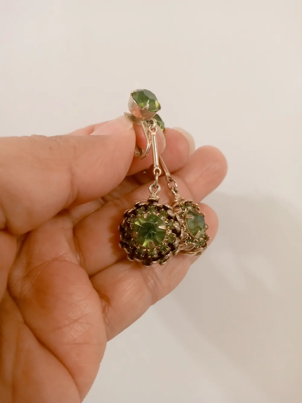 Vintage Green Crystal Drop Earrings